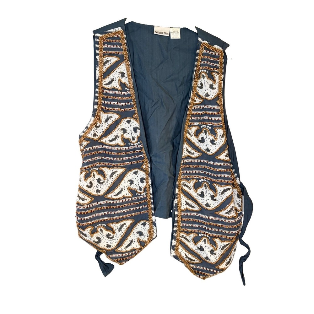 Vintage Newport News Boho Beaded Vest - Size M - Artsy Folk Western Festival